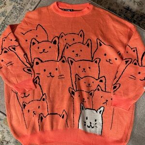 Orange Cat Pattern Sweater